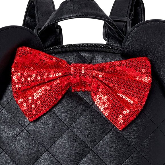 NWT Disney Minnie Mouse Quilted Mini Backpack Black Red Bow Vegan Leather NEW - Picture 11 of 15